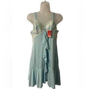 Sorella NWT Vtg Nightie Baby Blue Lingerie Lace Adjustable Straps Ruffle